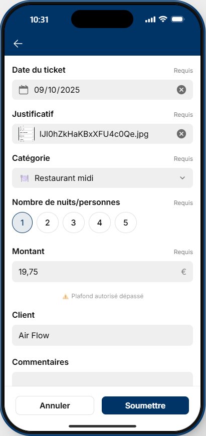 Saisie mobile — nouvelle note de frais