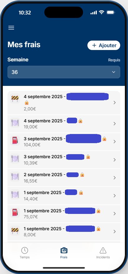 Vue mobile — liste des frais