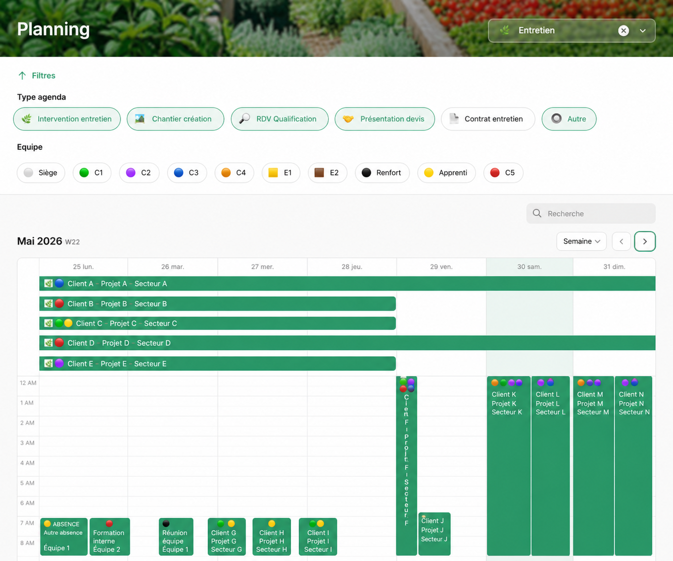 Vue desktop — calendrier de planification