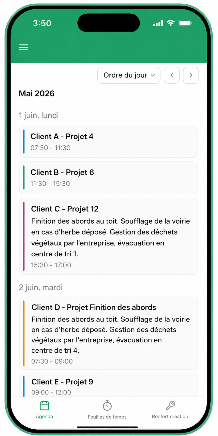 Planning mobile — vue des interventions