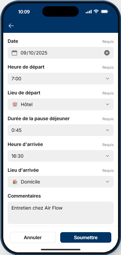 Saisie mobile — nouvelle feuille de temps